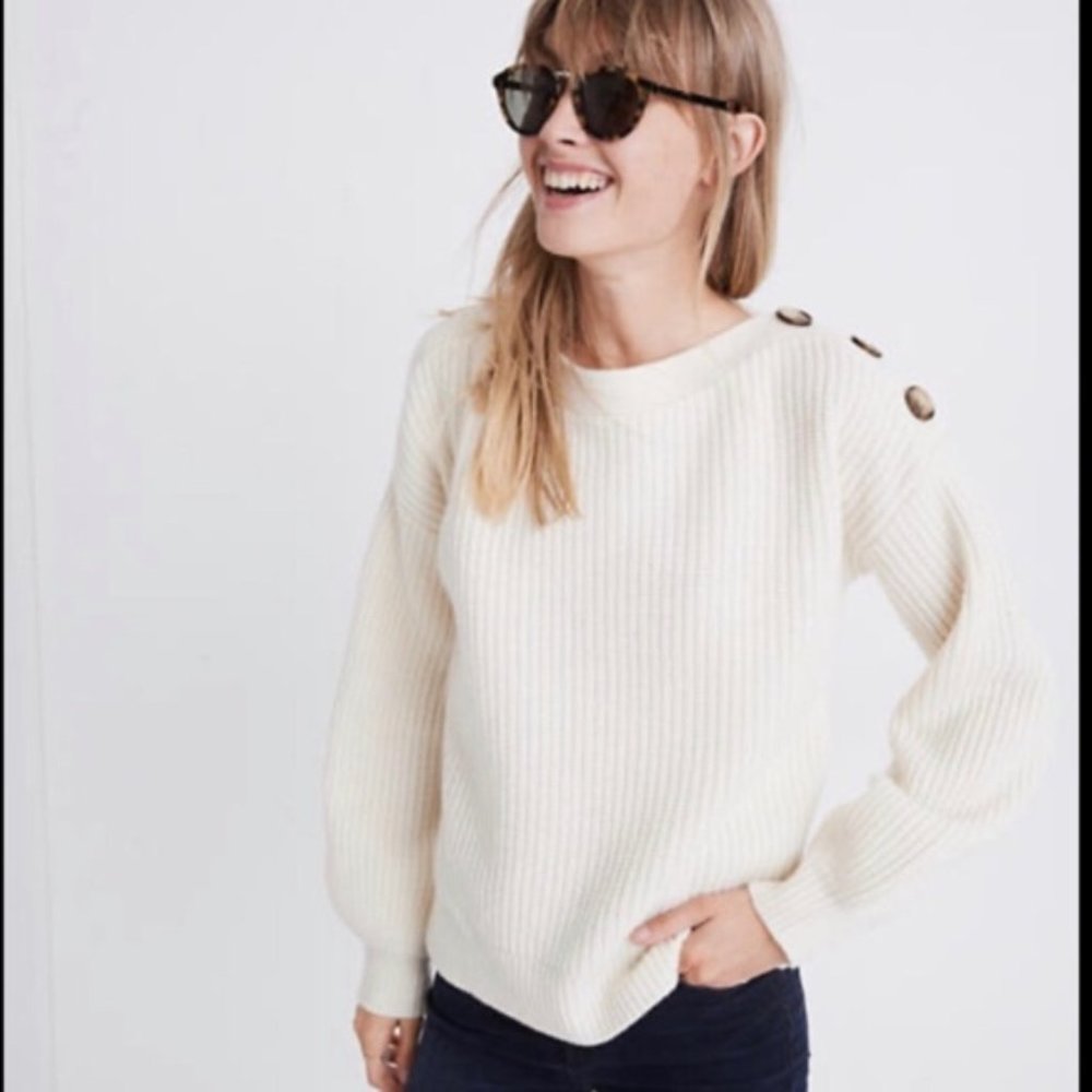 Madewell Merino Wool Boat Neck Sweater in Cream